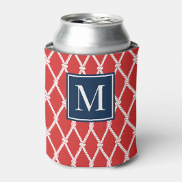 Porta-lata Monograma Náutico Preppy Costeiro - Vermelho e Azu