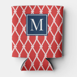 Porta-lata Monograma Náutico Preppy Costeiro - Vermelho e Azu