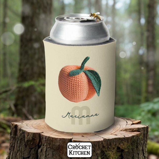 Porta-lata Monograma Nome Mínimo Moderno de Peach Crochet (Criador carregado)