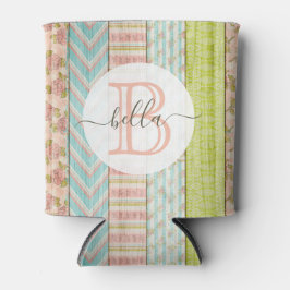 Porta-lata Monograma Nome Shabby Rosas em algodão de madeira