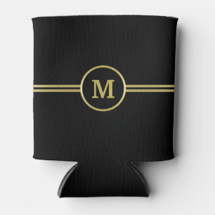 Porta-lata Monograma personalizado de ouro elegante a preto 