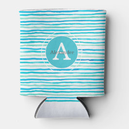 Porta-lata Monograma Personalizado de Stripes Azuis de Beachê