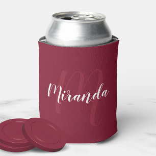 Porta-lata Monograma Personalizado Moderno e Nome Vermelho Bo