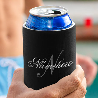 Porta-lata Monograma Personalizado Único de Nomes Preto e Bra