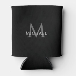 Porta-lata Monograma Preto Personalizado Elegante Nome Inicia