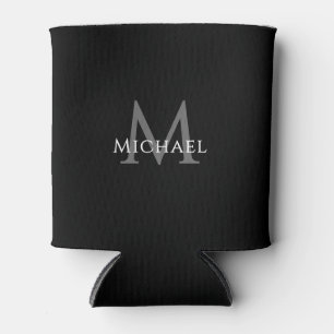Porta-lata Monograma Preto Personalizado Elegante Nome Inicia