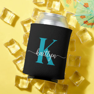 Porta-lata Monograma Preto Teal