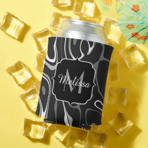 Porta-lata Monograma redemoinho abstrato damasco preto branco