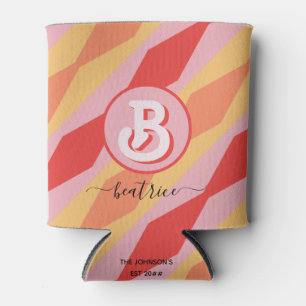 Porta-lata Monograma Retro Hippie Anos 70 Rosa Geométrico Pas