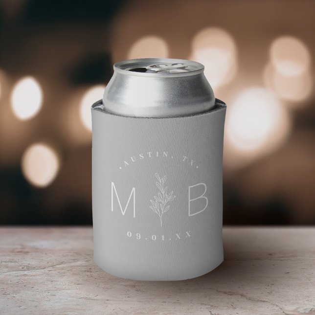 Porta-lata Monograma Rustic Floral Stem Wedding | CINZAS (Criador carregado)