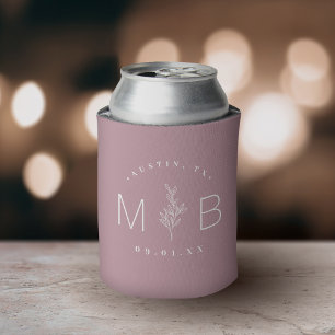 Porta-lata Monograma Rustic Floral Stem Wedding Mauve