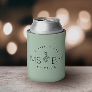 Porta-lata Monograma Rustic Floral Stem Wedding Sage