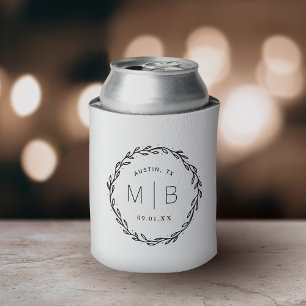 Porta-lata Monograma Rustic Wreath Wedding Branco