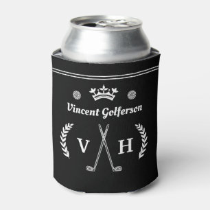 Porta-lata Monogramas Laurel Wreath Golf Clubs Crown Name Bla