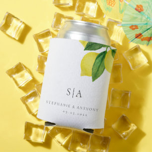 Porta-lata Monogramas Lemon Citrus Branch Greenery Casamento
