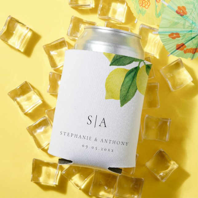 Porta-lata Monogramas Lemon Citrus Branch Greenery Casamento (Verão in situ)