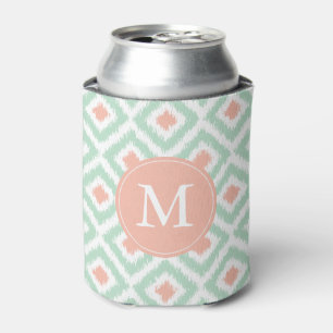Porta-lata Monogrammed Mint e Coral Patterno