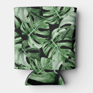 Porta-lata Monstera Escura: Impressão Tropical Watercolor.