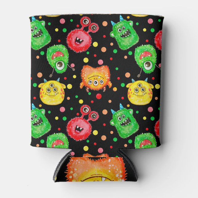 Porta-lata Monstros de Aquarela: Padrão sem costura bonito (Frente)