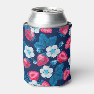 Porta-lata Morangos cor-de-rosa em azul