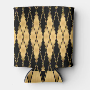 Porta-lata Motif de diamante: padrão elegante preto-dourado.