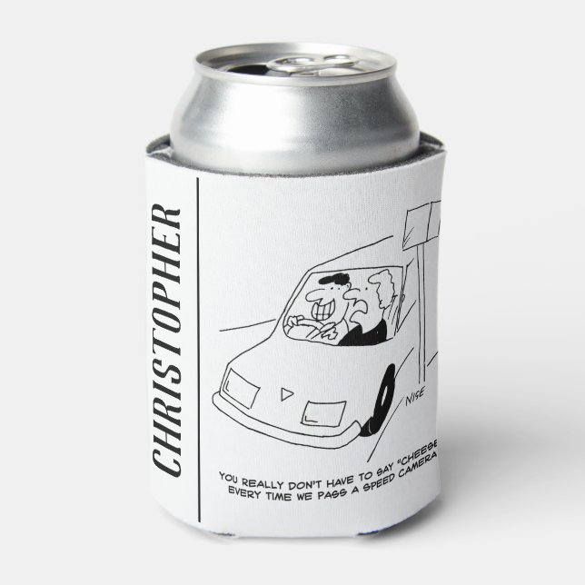 Porta-lata Motorista diz queijo ao atravessar uma câmera de v (Can Front)