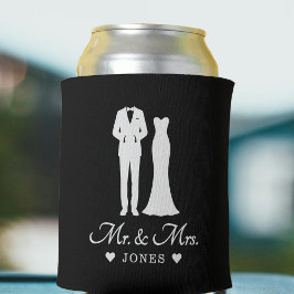 Porta-lata Mr & Mrs Wedding Dress Tuxedo Newlywed Couple