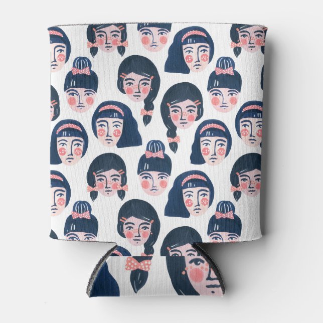 Porta-lata Mulheres Whimsical: Cartoon Face Art (Frente)