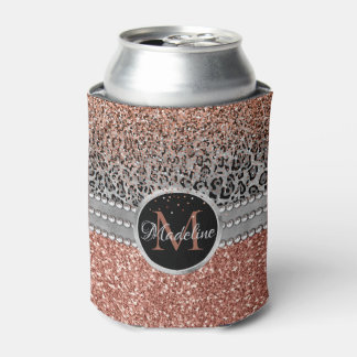 Porta-lata Na moda Girly Rosa Dourado Glitter Leopard Monogra
