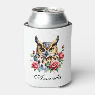 Porta-lata Na moda Watercolor Floral Owl