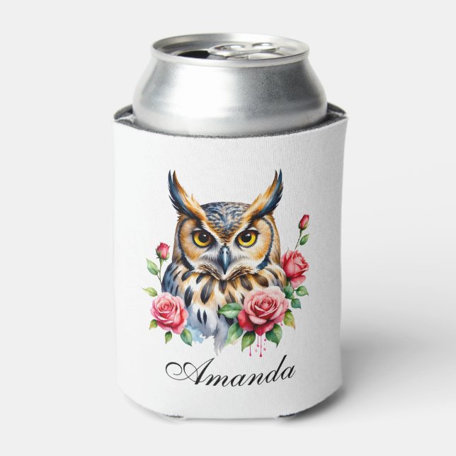 Porta-lata Na moda Watercolor Floral Owl (Can Front)