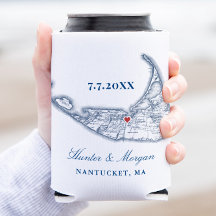 Nantucket Map Marinho Blue Weding Favor Beber Hold