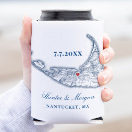 Porta-lata Nantucket Map Marinho Blue Weding Favor Beber Hold