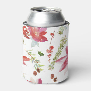 Porta-lata Natal da aguarela do vintage floral