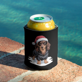 Porta-lata Natal Dachshund Cachorro Mãe Pai Chapéu do Papai N