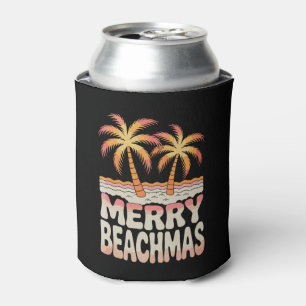 Porta-lata Natal Feliz na Praia Palmeira Pôr do Sol Tropical