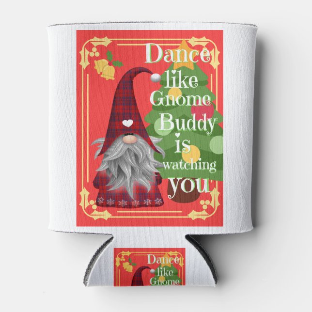 Porta-lata Natal Gnomo Buddy Dançando Engraçado Novelty Desig (Frente)