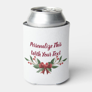Porta-lata Natal personalizado do azevinho e da baga do texto