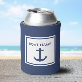 Porta-lata Náutica Personalizada Nome do Novo Barco Âncora Az