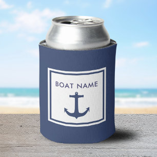 Porta-lata Náutica Personalizada Nome do Novo Barco Âncora Az