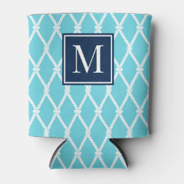 Porta-lata Náutico Monograma Préppy Costeiro Turquesa e Azul 