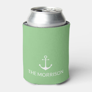 Porta-lata Náutico Nome de Barco Personalizado Sage branco 
