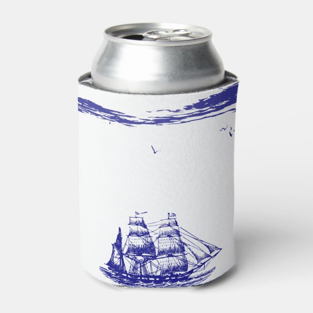 Porta-lata Navio azul à vela no mar (Can Front)
