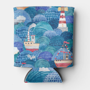 Porta-lata Navios e Faróis: Aquarela Infantil