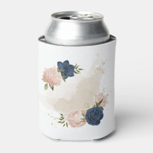 Porta-lata navy e flores rosa blush verde