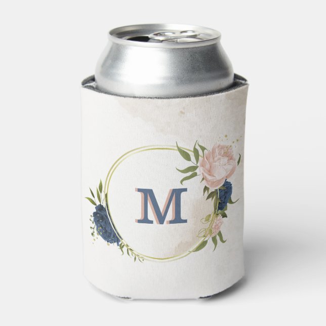 Porta-lata navy e flores rosa blush verde (Can Front)