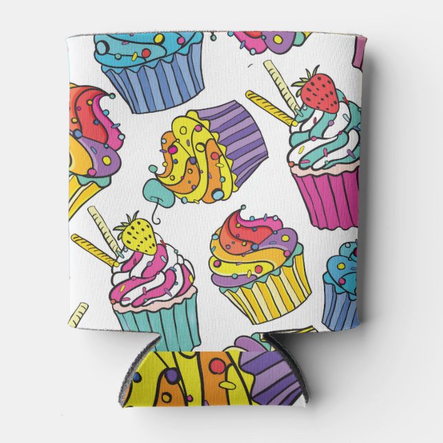 Porta-lata Neon Cakes: Padrão de Arte Pop. (Frente)