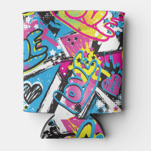 Porta-lata Neon Hearts: Grunge Girl Pattern