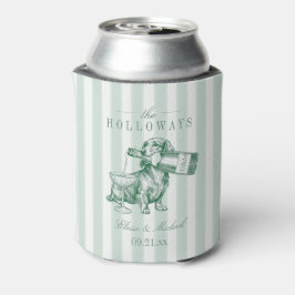 Porta-lata Noiva Champanhe Dachshund com Listras Verde Salvia