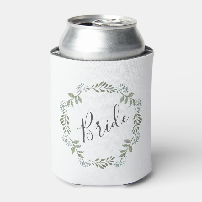 Porta-lata Noiva Coroa de Folhas Botânicas de Sage Casamento (Can Front)